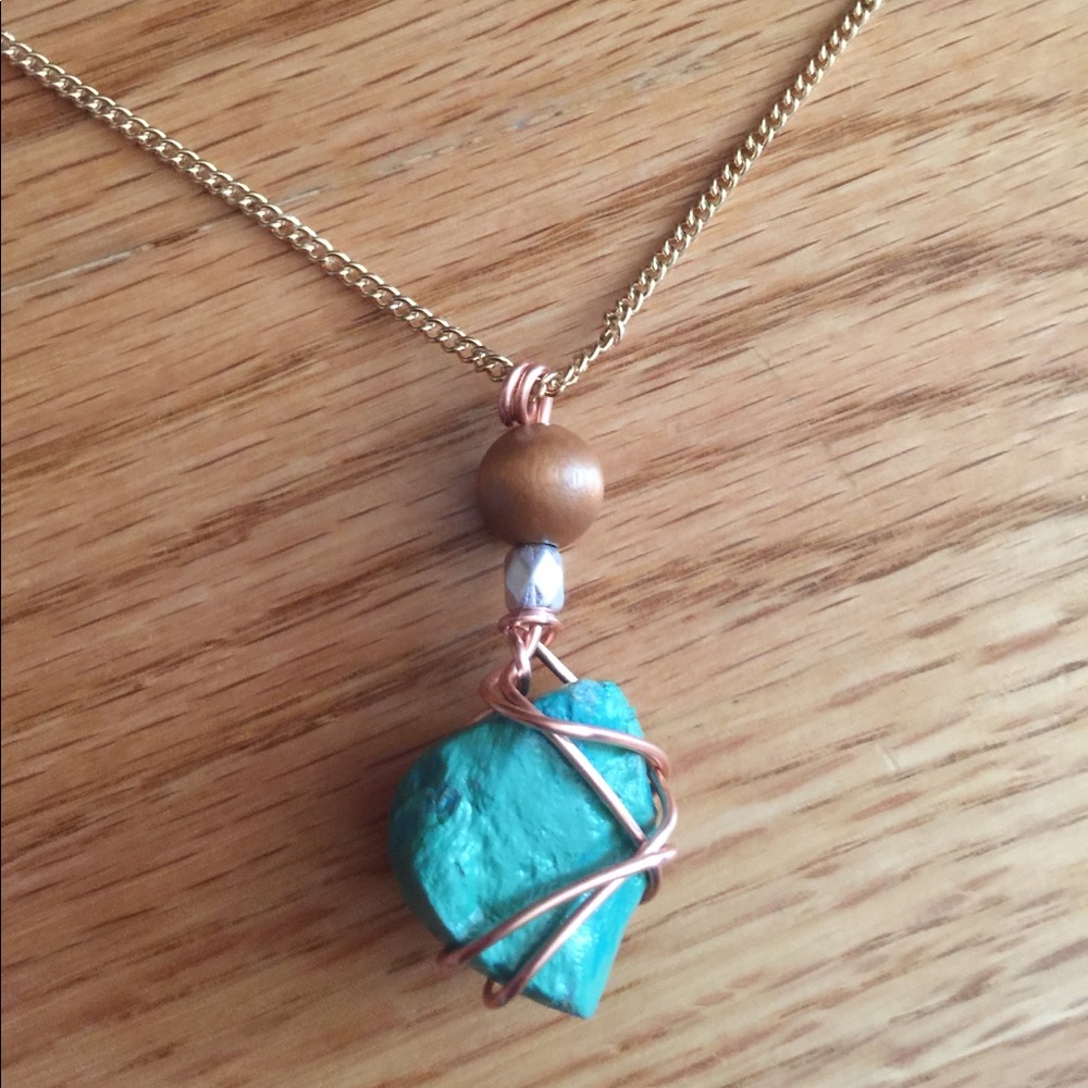 Teal and Copper Earth Lacquer Gem Necklace…5